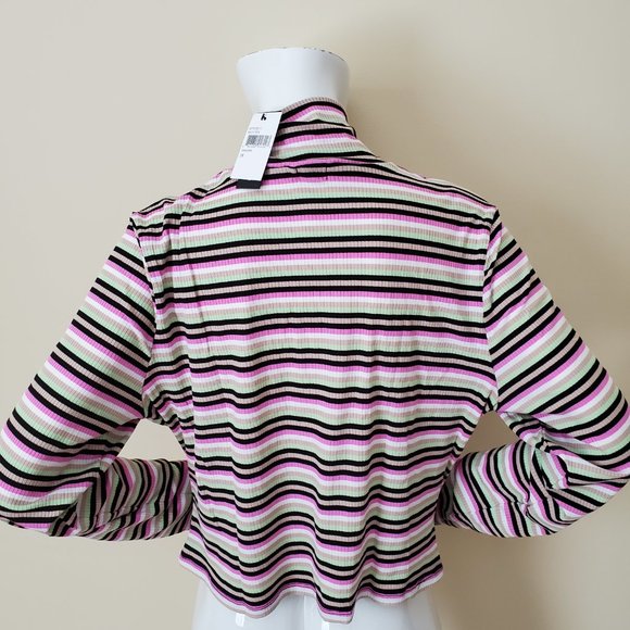 AFRM Striped Mollie Long Sleeve Drawstring Ribbed Knit Crop Top SZ 3X - Picture 5 of 10
